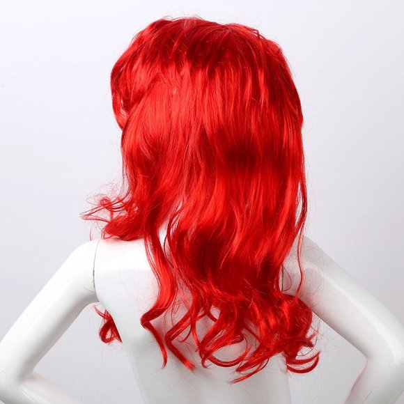 Red Little Mermaid Wig - Vivid Color High Quality Synthetic Wig with Shell Piece - Picture 2 of 4